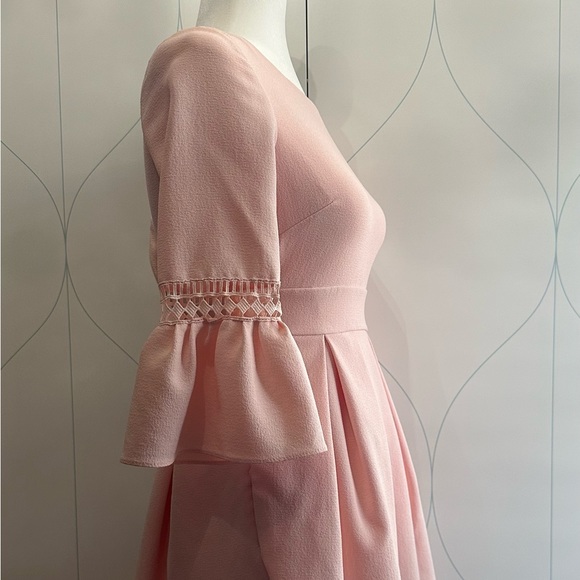 Eliza J Pink Bell Sleeve Fit and Flare Laser Cut Dress With Pockets - Picture 3 of 12